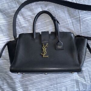 Saint Laurent (YSL) Baby Downtown Cabas, Black Grained Leather, Gold HW, 2Way